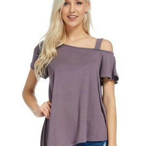 Mauve one side cold shoulder asymmetrical boutique top